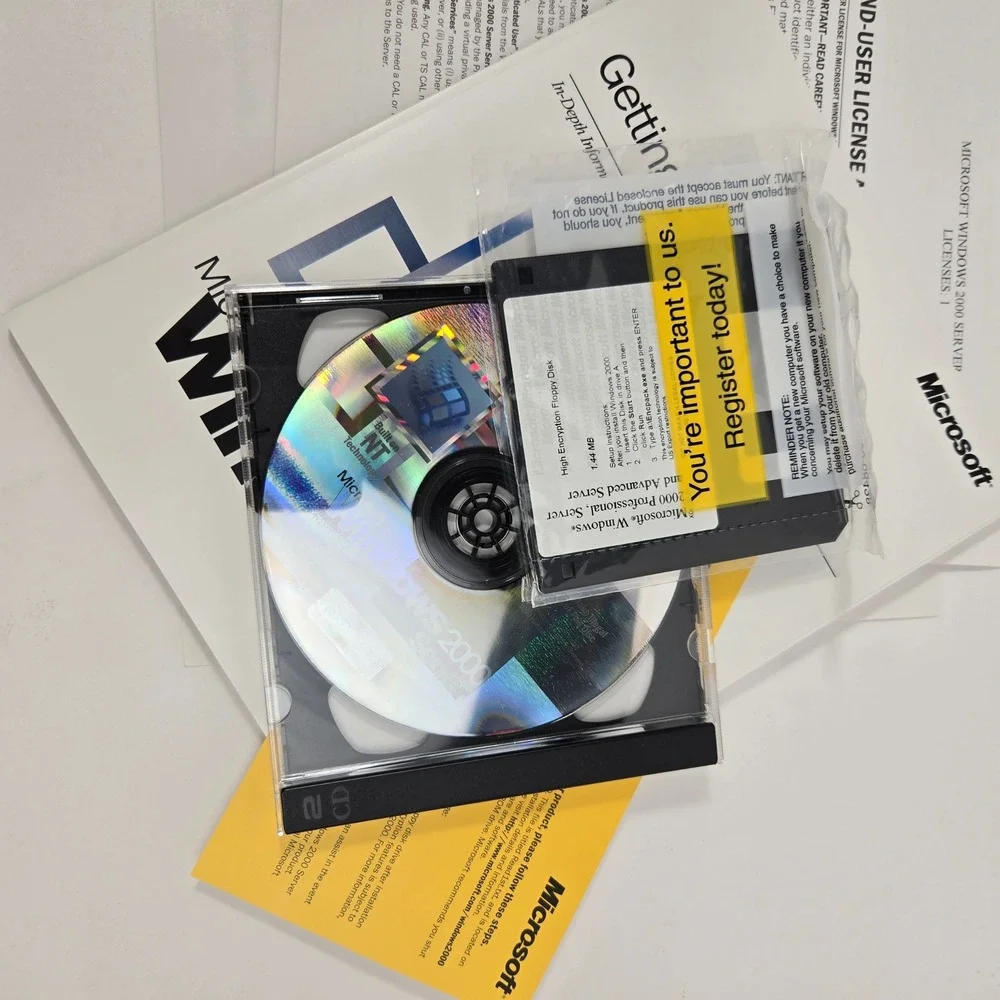 Vintage Microsoft Windows 2000 Server Big Box Complete 25 CALs CIB Product Key